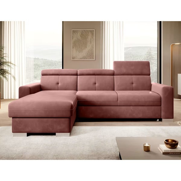 Roosa sametist lahtikäiv/sahtliga nurgadiivan (vasak nurk/lamamisosaga) Fresia – ELTAP-image-1