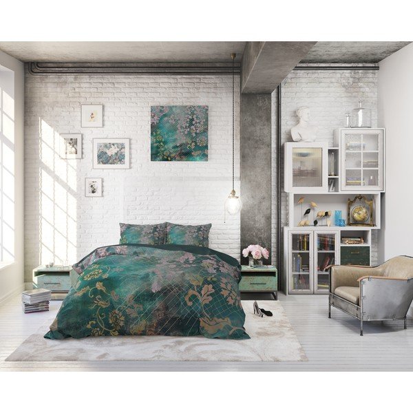 Zelené bavlněné povlečení na jednolůžko Pure Cotton Tiran Flower, 140 x 200 cm-image-3
