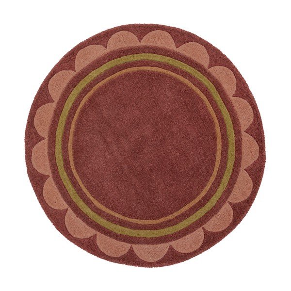 Burgundiapunane käsitsi kootud villane ümmargune vaip ø 120 cm Lois - Flair Rugs