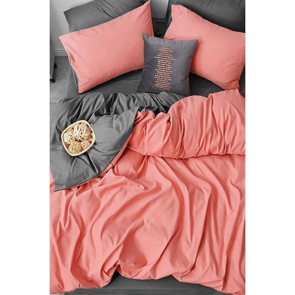 Kahekorruseline puuvillane voodilina / pikendatud voodilina lõhe/halli värvi 200x220 cm - Mila Home-image-3