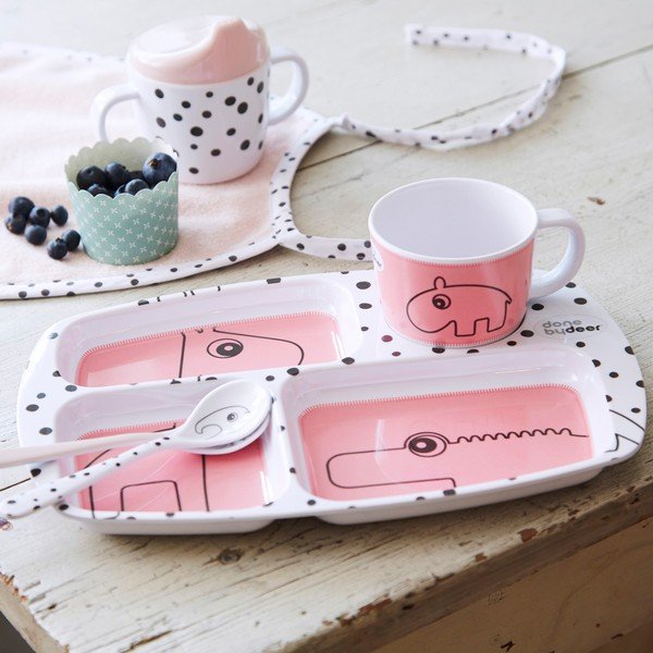 Jídelní talíř pro děti Happy Dots, malinový-image-1