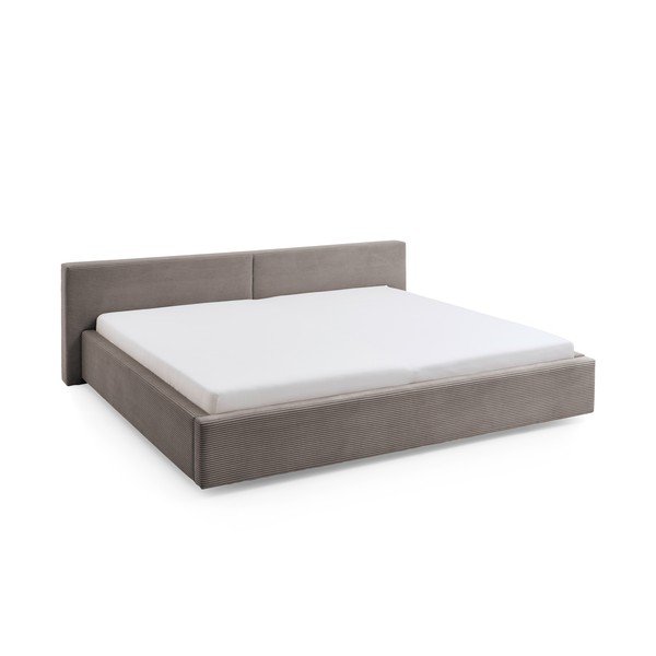 Taupe polsterdatud kaheinimesevoodi panipaigaga ja liistudest raamiga 200x240 cm Cube - Meise Möbel