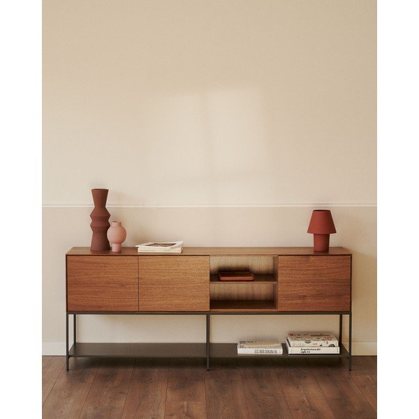 Pähklipuu dekooriga madal kummut 195x80 cm Vedrana - Kave Home-image-1