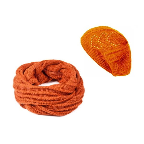 Oranžová čepice se šálou Lavaii Winter