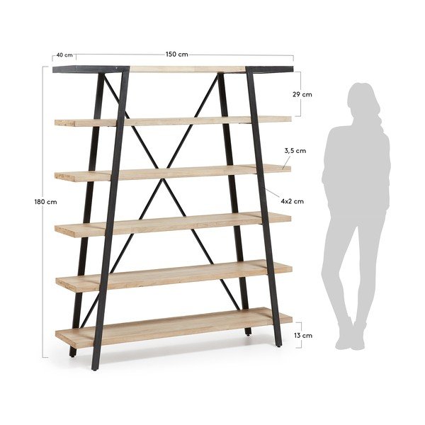 Must täismassiivne akaatsia raamaturiiul 150x180 cm Disset - Kave Home-image-3