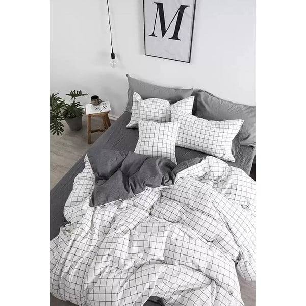 Valge ja hall puuvillane kahekohaline voodilina koos linaga 200x220 cm - Mila Home