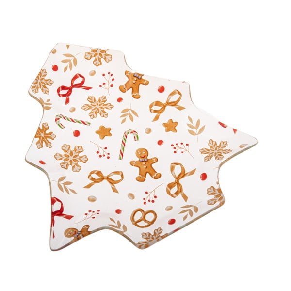 Valge serveermistaldrik klaasist jõulumustriga Gingerbread – Dakls