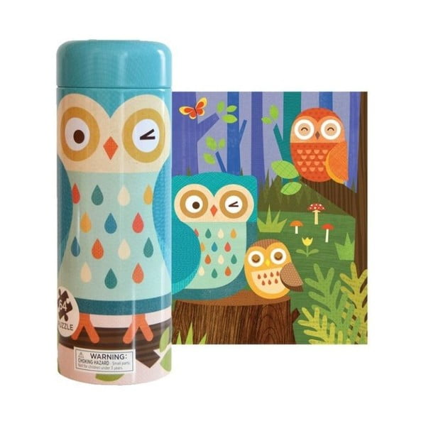 Puzzle v tubě s kasičkou Petit collage Owl Family