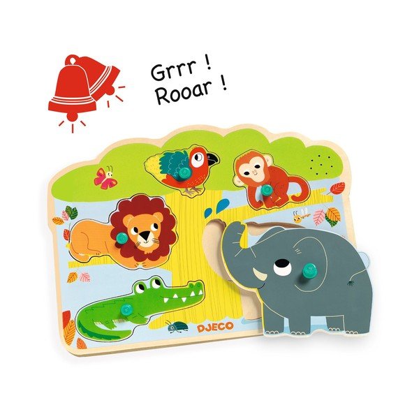 Puidust mosaiikpuzzle džungliloomade motiividega ja helidega - Djeco-image-1