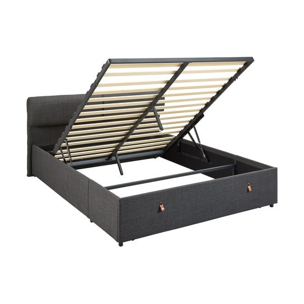 Tumehall polsterdatud kaheinimesevoodi panipaiga ja voodipõhjaga 160x200 cm Calvi - Actona-image-3