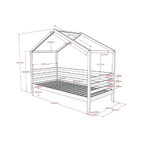 Valge majakujuline männi täispuidust lastevoodi koos voodipõhjaga 90x200 cm Dallas – Vipack-image-2