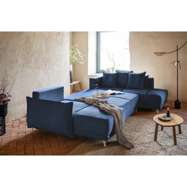 Tumesinine velvetist nurgadiivanvoodi (parem nurk/"U") Lazy Lukka - Miuform-image-4