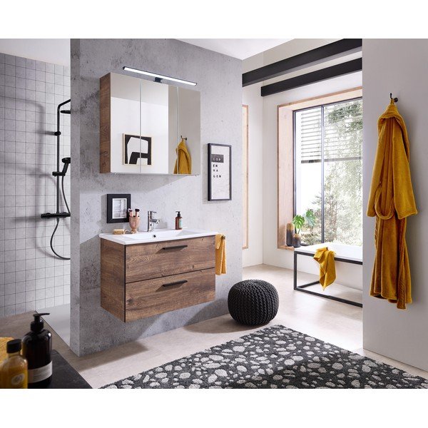 Pruun rippuv vannitoakapp koos peegliga 75x70 cm Set 374 - Pelipal-image-1