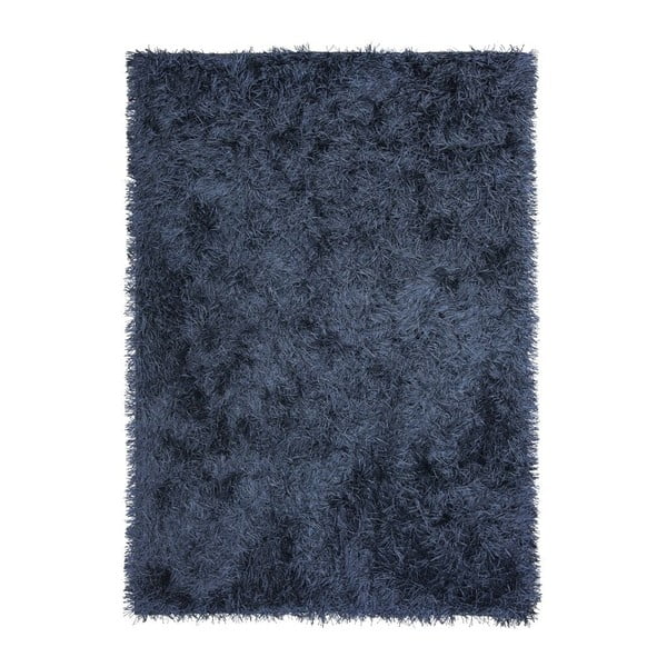 Tmavě modrý ručně tkaný vlněný koberec Dishy, 170 x 240 cm