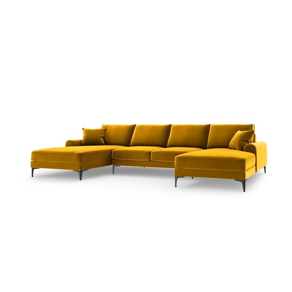 Kollane sametist U-kujuline diivan Madara - Mazzini Sofas-image-2