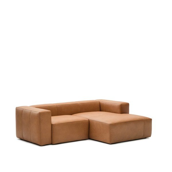 Pruun nahkdiivan (parempoolne nurk/diivanvoodiga) Blok - Kave Home-image-1