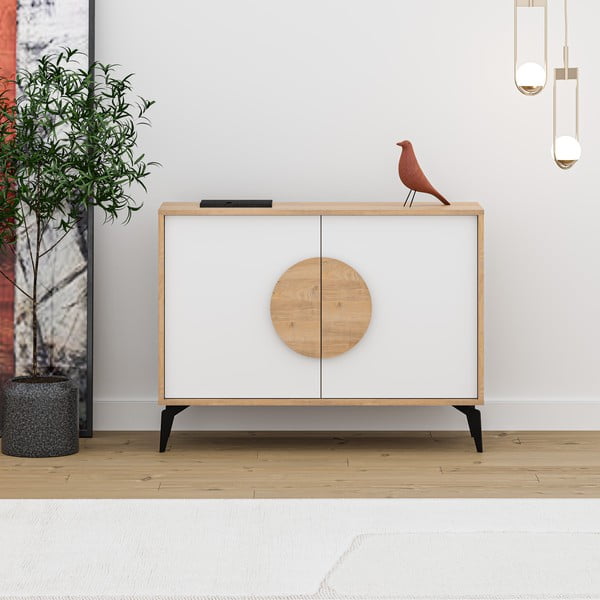 Madal kummut tammedekooriga valge-puiduvärvi 110x82 cm Vae - Marckeric-image-2