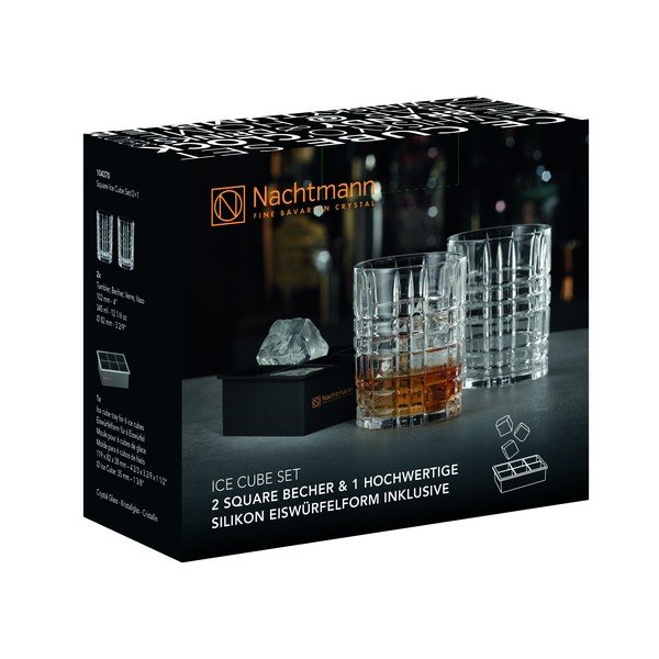 2 kristallklaasist viskiklaasi ja jäävormiga komplekt, 345 ml Square - Nachtmann-image-2