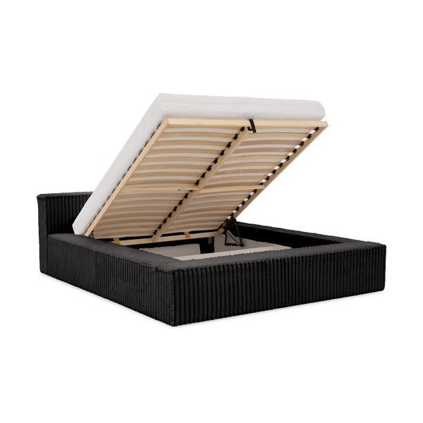 Must polsterdatud kaheinimesevoodi koos panipaiga ja voodipõhjaga 200x200 cm Cloe - Ropez-image-2