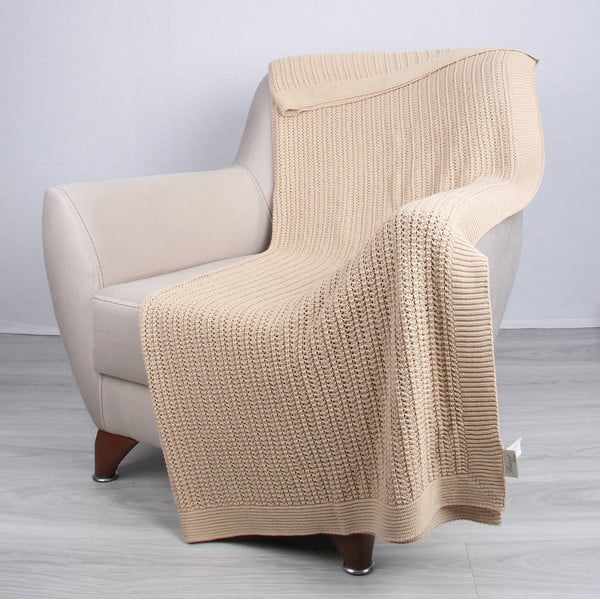 Světle béžová bavlněná deka Homemania Clen, 170 x 130 cm
