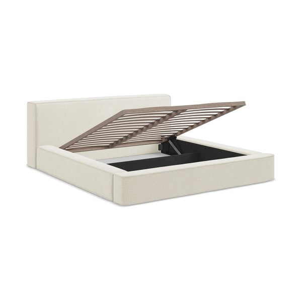Kreem polsterdatud kaheinimesevoodi koos voodipõhja ja panipaigaga 160x200 cm Noho - Makamii-image-2