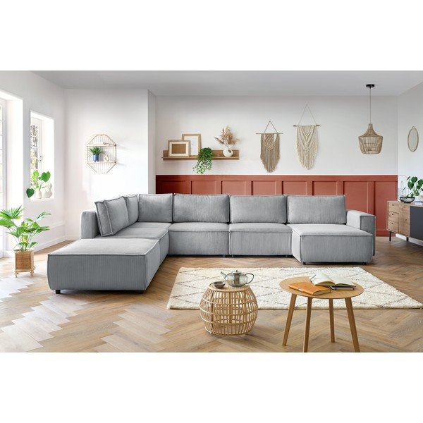 Helehall velvetist U-kujuline diivan, vasak nurk  Nihad modular - Bobochic Paris-image-1