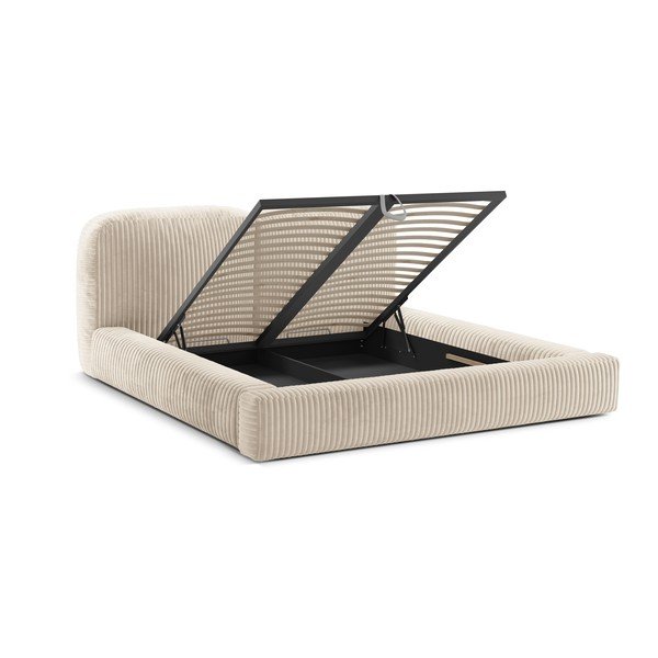 Beež polsterdatud kaheinimesevoodi koos panipaiga ja voodipõhjaga 200x200 cm Martina - Micadoni-image-2