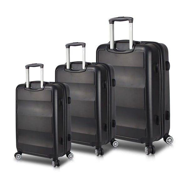 Sada 3 černých cestovních kufrů na kolečkách s USB porty My Valice LASSO Travel Set