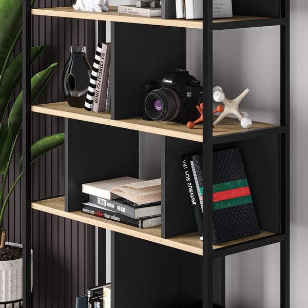 Raamaturiiul tammedekooriga must-puiduvärvi 88x175 cm Alabama - Marckeric-image-3