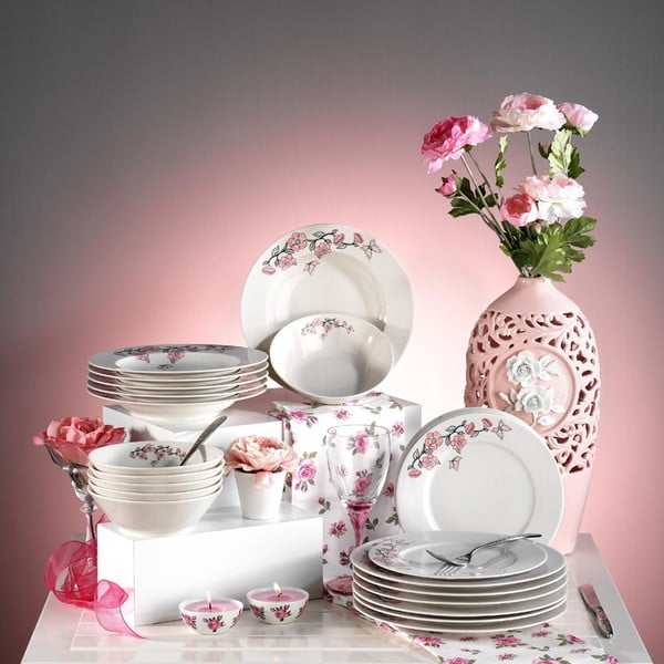 Porcelánový talířový set Flowers III, 24 ks