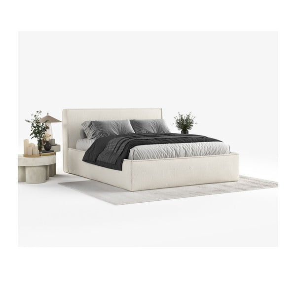 Kreem polsterdatud kaheinimesevoodi koos voodipõhja ja panipaigaga 160x200cm Lounge L - Maison de Rêve-image-1