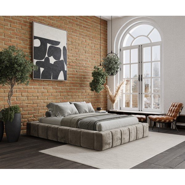 Beež polsterdatud kaheinimesevoodi koos voodipõhja ja panipaigaga 160x200cm Aruba L - Maison de Rêve-image-1