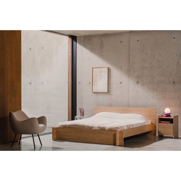 Kaheinimesevoodi puitlaastplaadist/vineerist tammepuust dekooriga ja liistudest raamiga 180x200 cm naturaalses värvitoonis Valt - noo.ma-image-1