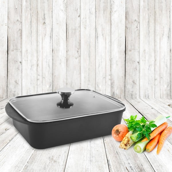 Mittekleepuv alumiiniumist küpsetusvorm klaasist kaanega , 35 x 22,5 cm Grande - Orion-image-1