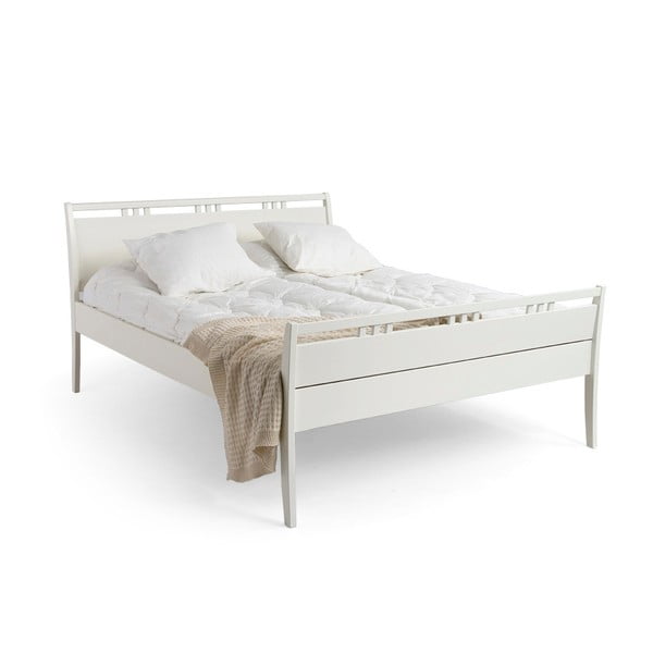 Bílá ručně vyráběná postel z masivního březového dřeva Kiteen Haiku, 160 x 200 cm