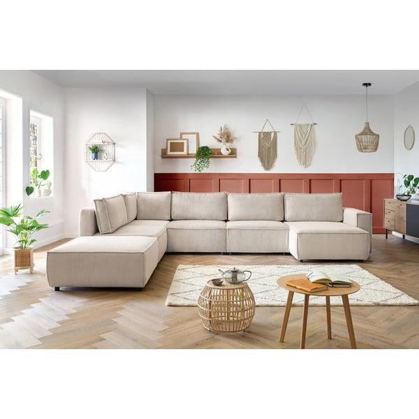 Kreem velvetist U-kujuline diivan, vasak nurk  Nihad modular - Bobochic Paris-image-1