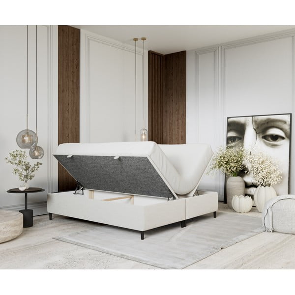 Kreemvalge polsterdatud kaheinimese voodi koos panipaigaga 160x200 cm Tate - Maison de Rêve-image-2