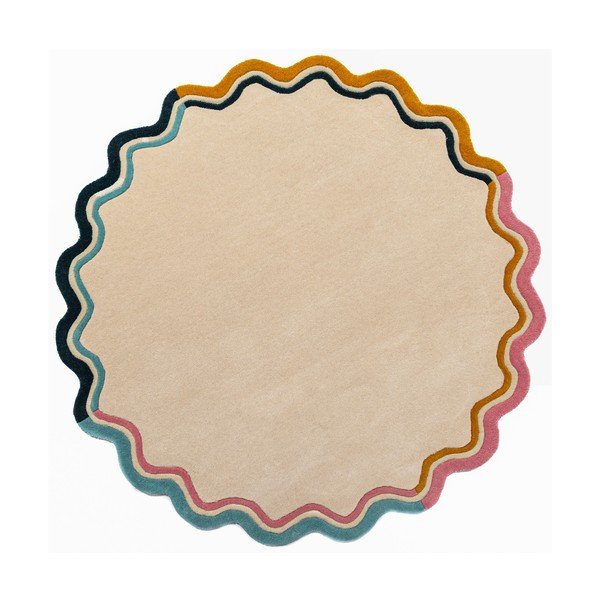 Käsitsi kootud villane ümmargune vaip naturaalses värvitoonis ø 180 cm Leo Scallop - Flair Rugs