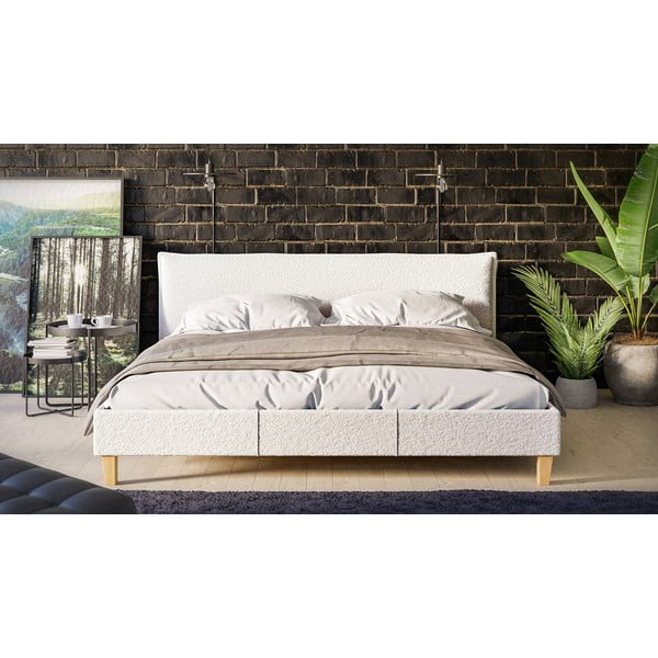 Kreemikas topitud kaheinimese voodi koos võrega 180x200 cm Tina - Ropez-image-1