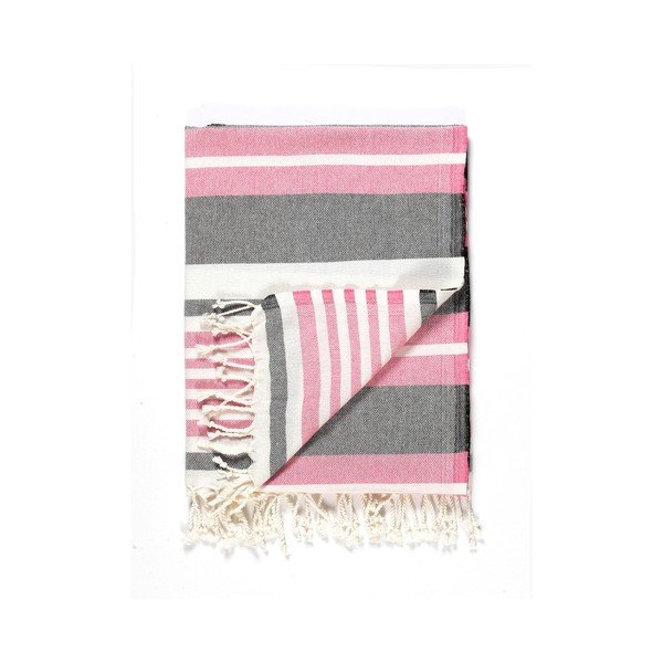 Roosa-hall rätik puuvillaseguga Line Pink Grey, 100 x 180 cm Cotton Collection - Kate Louise-image-3