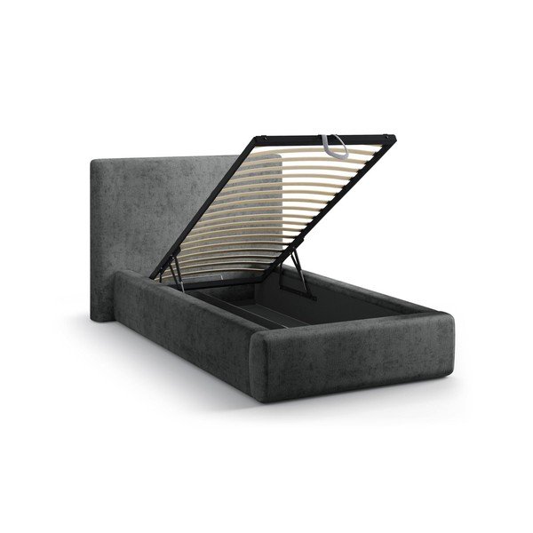 Tumehall polsterdatud üheinimesevoodi koos panipaiga ja voodipõhjaga 90x200 cm Amy - Micadoni-image-1