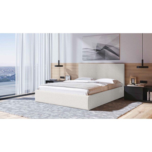 Beež polsterdatud kaheinimesevoodi koos voodipõhja ja panipaigaga 140x200cm Bufo - MESONICA-image-1