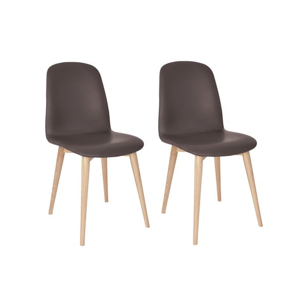 Sada 2 hnědých jídelních židlí s nohami z masivního dubového dřeva WOOD AND VISION Basic