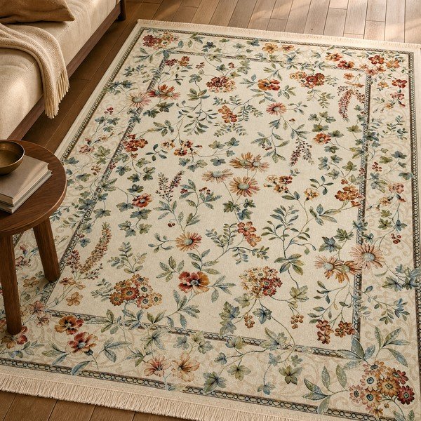 Kreem viskoosist vaip 95x140 cm Oriental Flowers – Nouristan-image-1