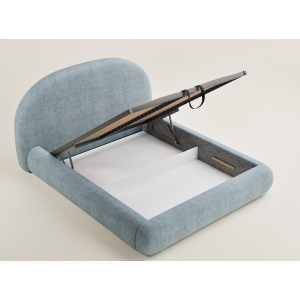 Helesinine polsterdatud kaheinimesevoodi panipaigaga ja liistudest raamiga 160x200 cm Maumere - Maison de Rêve-image-2