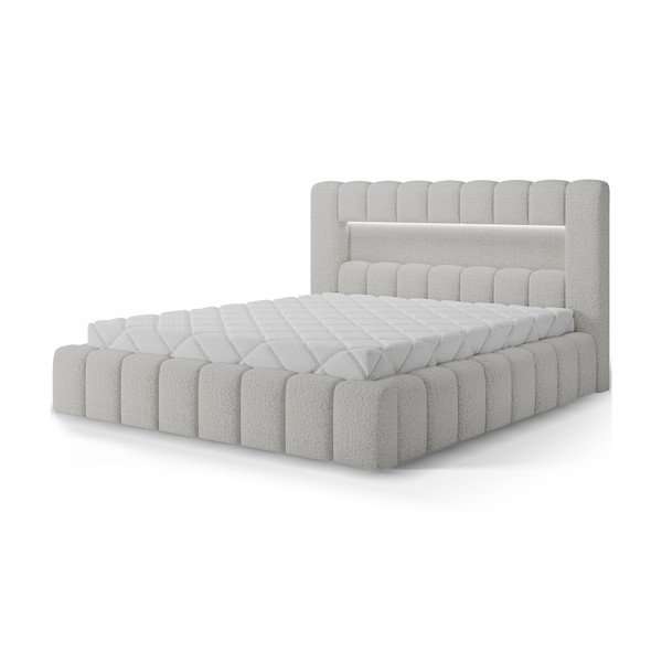 Kreemikas polsterdatud kaheinimesevoodi panipaiga ja liistudest raamiga 160x200 cm Lamica - ELTAP
