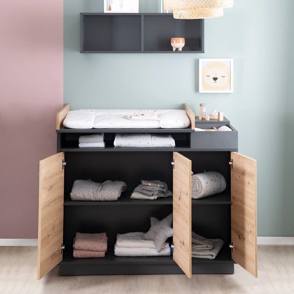 Tammedekooriga mähkimislaud  antratsiit-puiduvärvi 118x103 cm Lenn – Roba-image-1