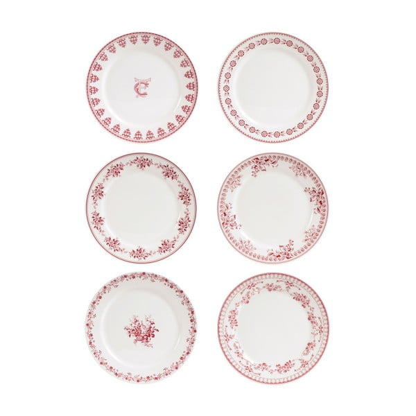 Sada 6 červenobílý dezertních talířů Comptoir de Famille Faustine, 20 cm