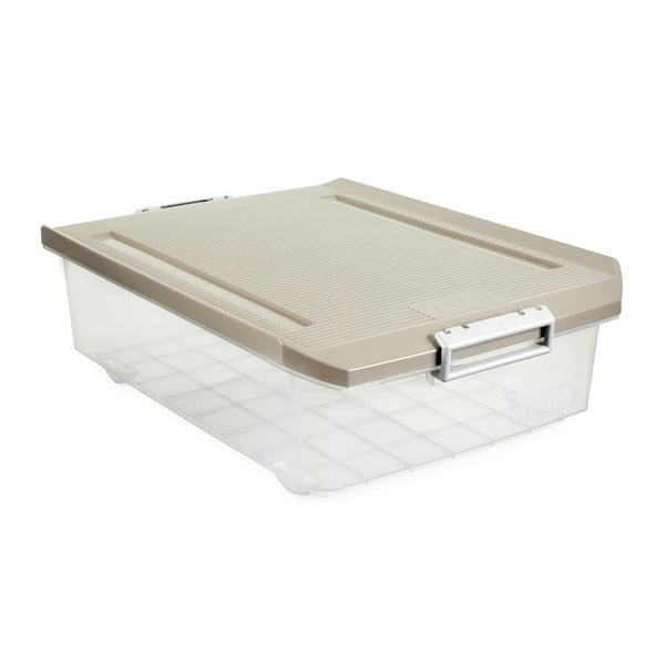 Průhledný úložný box pod postel s béžovým víkem Ta-Tay Storage Box, 32 l