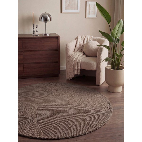 Taupe käsitsi kootud ümmargune villane vaip ø 120 cm Eleni Taupe - Hanse Home-image-1